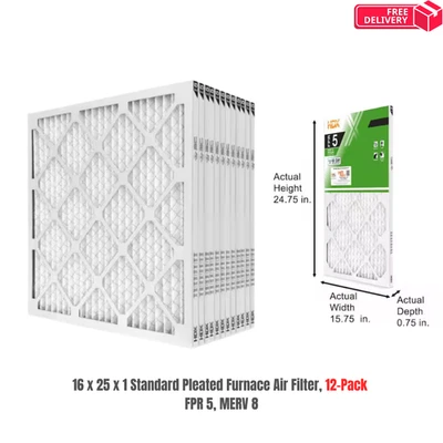 HDX 16 x 25 x 1 Standard Pleated Air Filter FPR 5, 12-Pack, Air Filters Replacement
