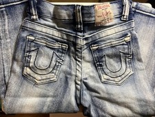 True Religion Youth Jeans Size 3T Distressed Straight Leg Denim Big T Stitching