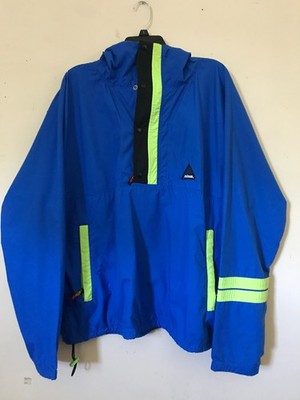 Vintage HIND Mens Hooded Windbreaker Royal Blue/Neon Green X-Large