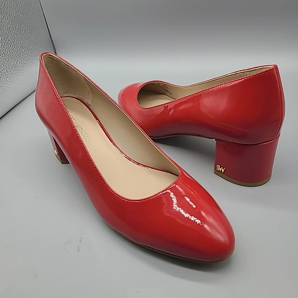 Stuart Weitzman Bridget 50 Block Patent Leather Pumps Low Heel Women's Sz 8 New - Image 2 of 4
