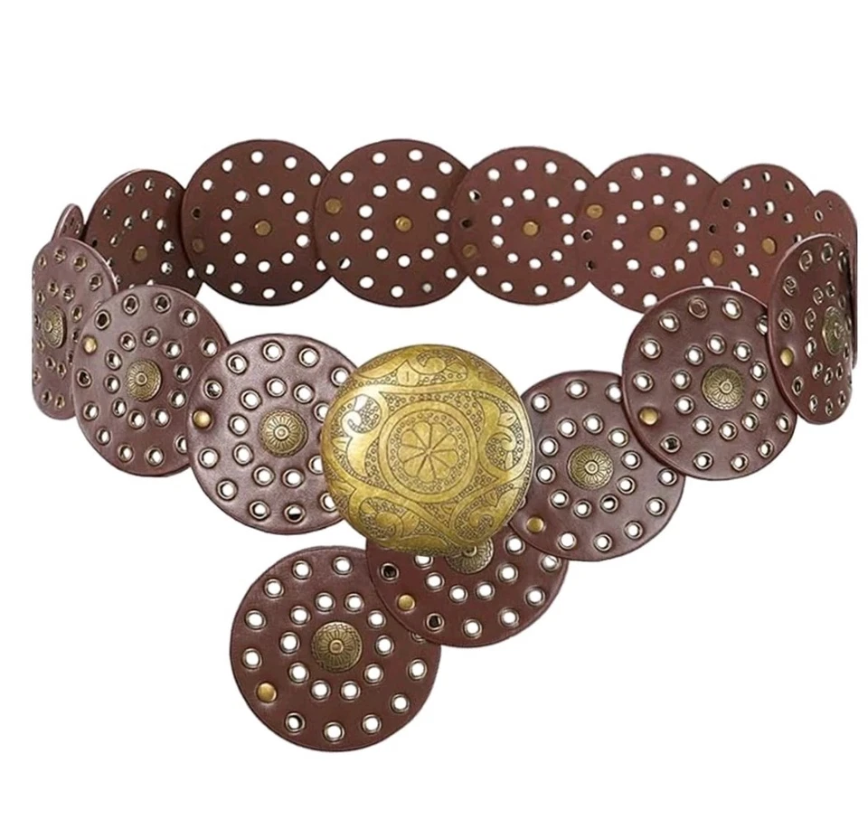 Cinturón de cuero occidental para mujer ancho vaquero hueco disco boho concho cinturón... Foto 3 de 3