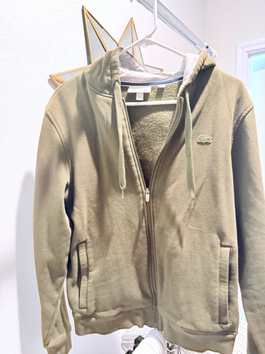 Lacoste Sport Men’s Full Zip Hoodie Olive Green Gray Hood Size 4 US M Croc Logo