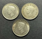 Canada 1937/38/43 50 Cents Silver Coins: Lot of 3- ASW 0.9 oz