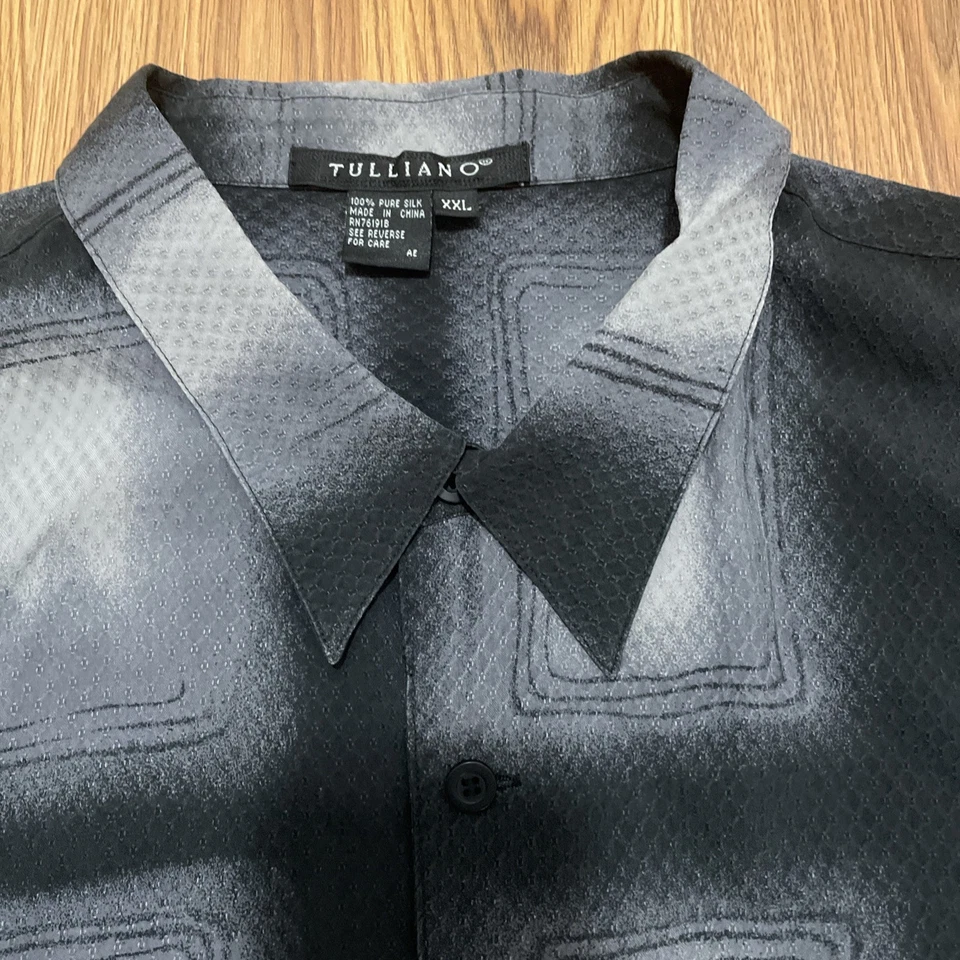 Camisa Tulliano Para Hombre XXL Seda Geométrica Estampado Caja Manga Larga Botón Delantero Foto 4 de 4