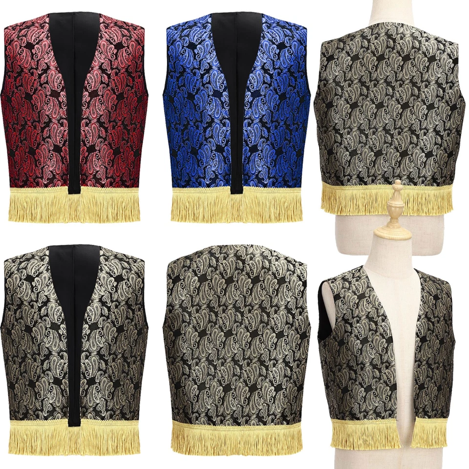 Boys Arabian Prince Vest Sleeveless Embroidery Fringe Waistcoat Open Front Top - Image 2 of 2