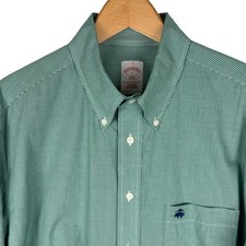 Brooks Brothers 346 Gingham Micro Check Cotton Shirt Mens L Green Button Down