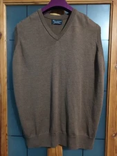 Hawick Knitwear 100% Extra Fine Merino Wool Jumper Brown Mens XL Sleeveless 