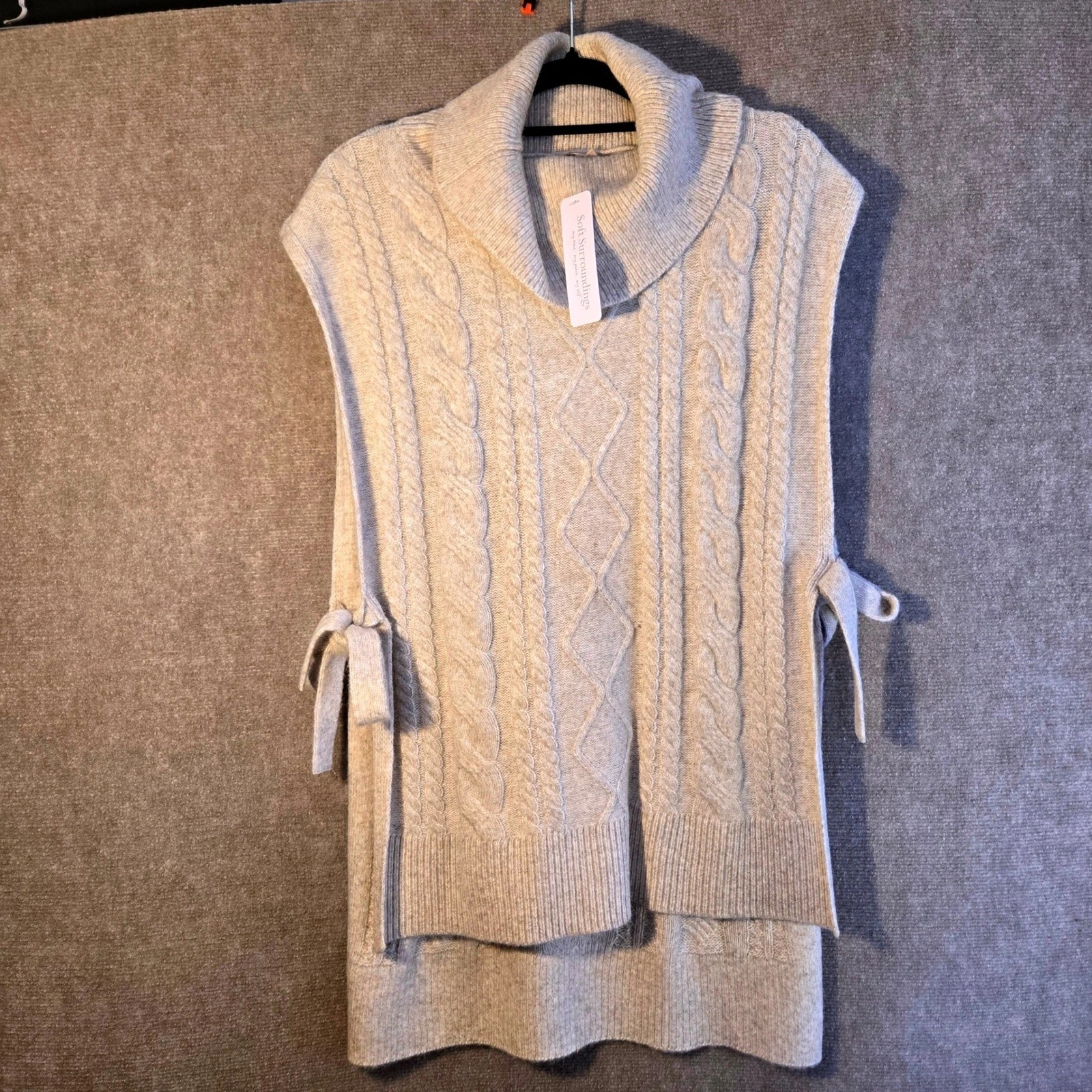 Soft Surroundings Aviemore Sweater Poncho Heather Oatmeal Cable Knit L/XL