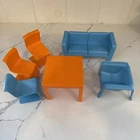 Vintage 1970s Barbie Doll Townhouse Furniture Blue Orange 6 Piece Lot
