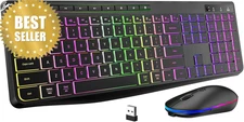 Wireless Keyboard Mouse Combo 2.4G Backlit Ergonomic Slim RGB for PC Mac Laptop
