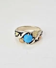 Black Hills Gold Sterling Ring CCO Turquoise Leaf 12K Accents Vintage sz 6.75