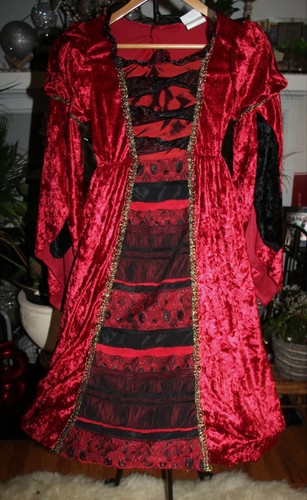 3 PC.TUDOR PRINCESS VELVET BURGUNDY/BLK FANCY DRESS FREE MASK&TIARA /SZ:LRG 8-10 - 第 2/12 張圖片