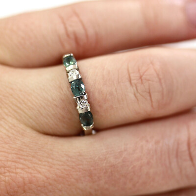 0,7 ctw natürlicher echter Alexandrit & Diamant massiv 14k Weißgold 5 Stein Ring