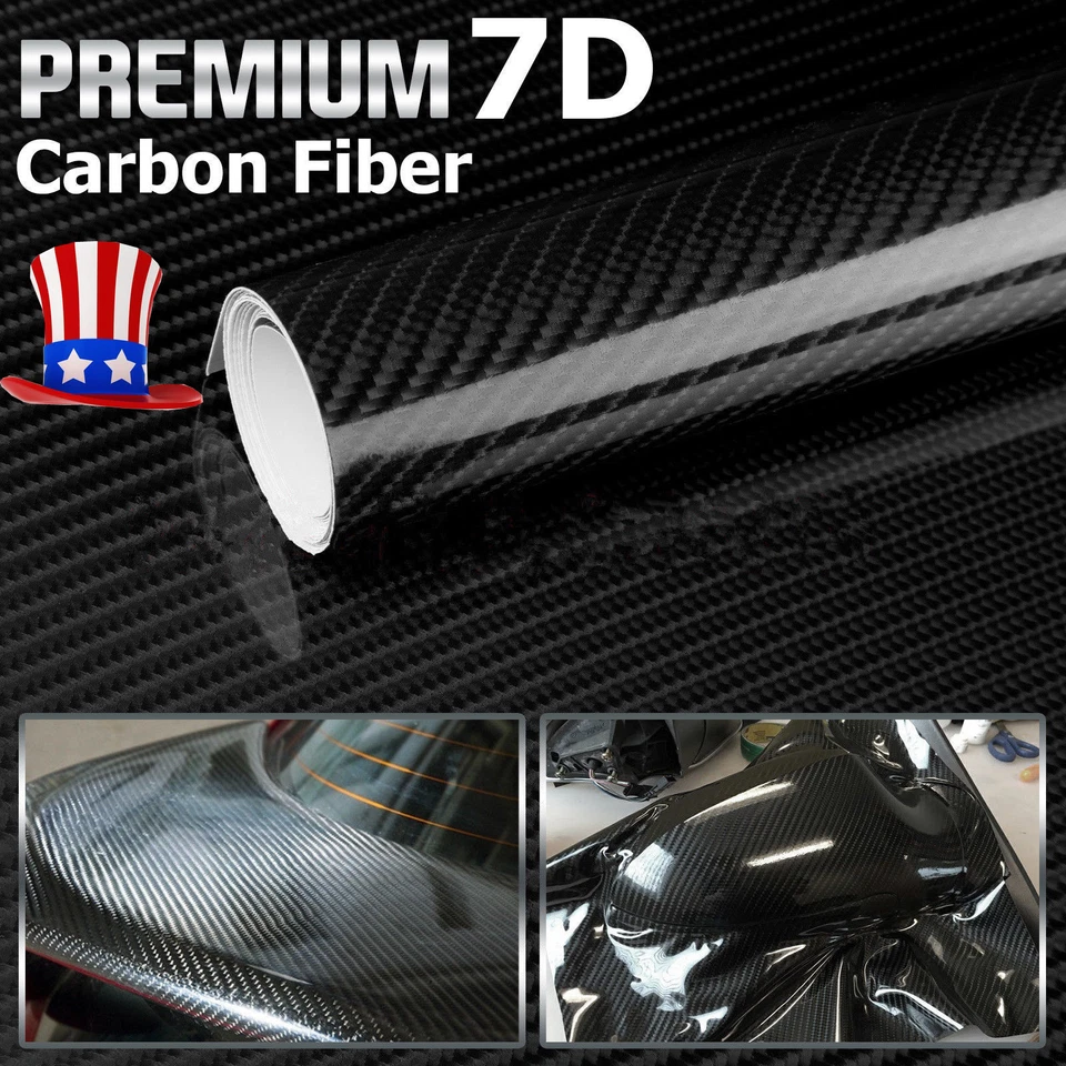 7D Ultra Gloss Glossy Black Carbon Fiber Vinyl Wrap Sticker Decal 12x60" US Ship Foto 2 de 4
