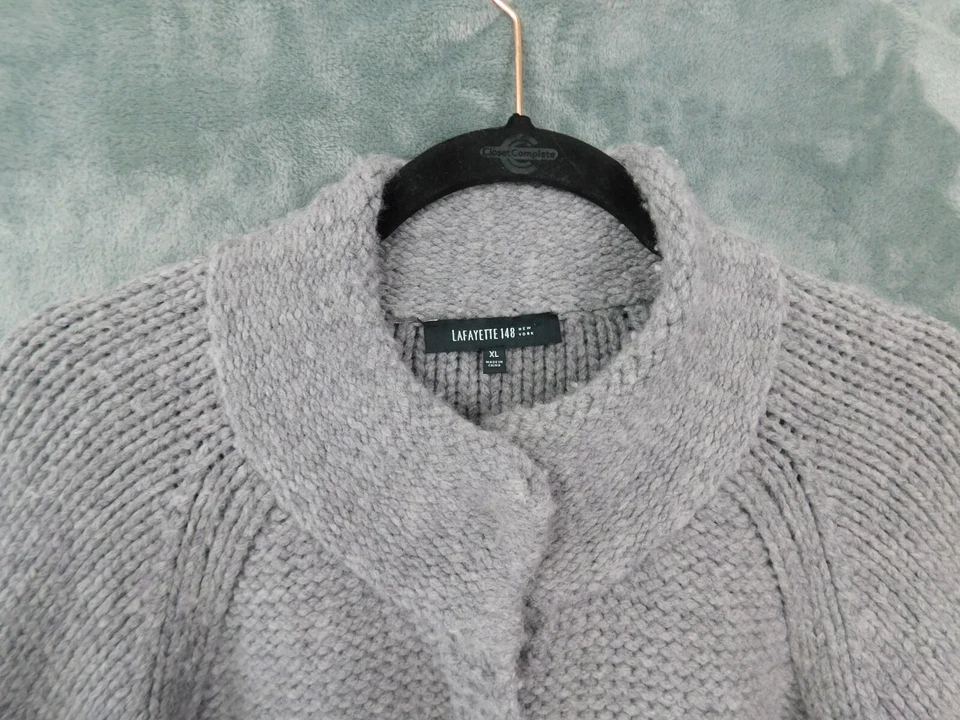 Suéter Lafayette 148 Mujer XL Gris Cárdigan Broches Lana Seda Manga Campana Grueso Foto 3 de 4