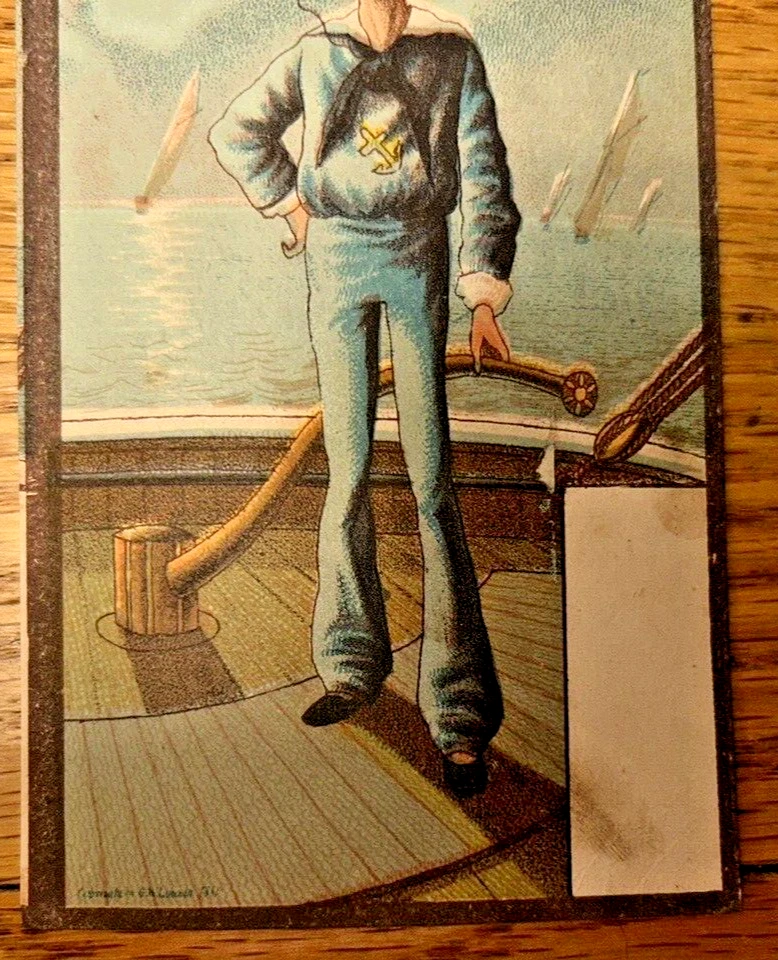 Tarjeta Victoriana Antiguo Marinero con Monóculo Náutico Paisaje Marino ¡Mira de Ancla!! Foto 3 de 4