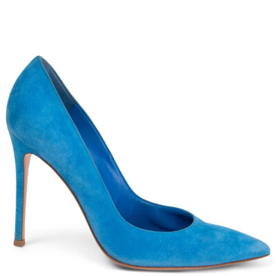64120 auth GIANVITO ROSSI azur blue suede GIANVITO 105 Pumps Shoes