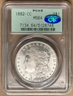 1882-CC PCGS & CAC MS64 Morgan Silver Dollar $1 - Carson City Mint- OGH