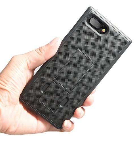 Black Rubberized Case Kickstand Cover + Belt Clip Holster for BlackBerry Key2 - Picture 4 of 7