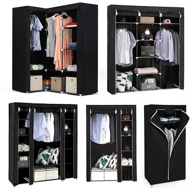 Songmics Canvas Clothes Wardrobe Cupboard Shelves Garment Storage Shelf Bedroom
