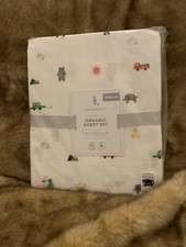 Pottery Barn Kids Preston Organic Toddler Sheet Set Crib Multi Color Car Truck