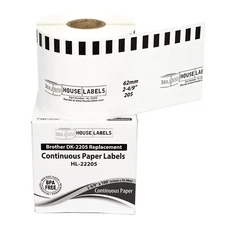 Non-OEM Fits BROTHER DK-2205 Continuous Thermal Labels - (18) Rolls of 100'