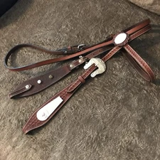 WESTERN SILVER PLATE SHOW HEADSTALL TOOLED LEATHER BASKETWEAVE