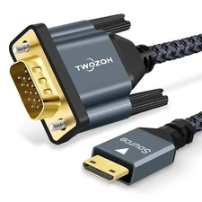 Twozoh Mini HDMI to VGA Cable 3.3FT, Gold-Plated & Braided Mini HDMI VGA