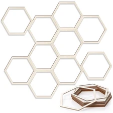 Gerrii 12 Pcs 8.2 Inch Honeycomb Decorations Unfinished Wooden Hexagon Wall D...