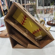 Wooden Baseball Display Case Wall Holder for Balls Medals & Championship Rings 