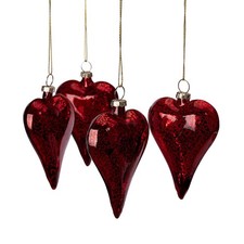 LFUTARI 4 Pcs Valentine's Day Heart Glass Ornaments, 3.2''Antique Red 4