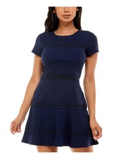 B DARLIN Womens Navy Lace-trim Scuba Crepe Mini Dress 78