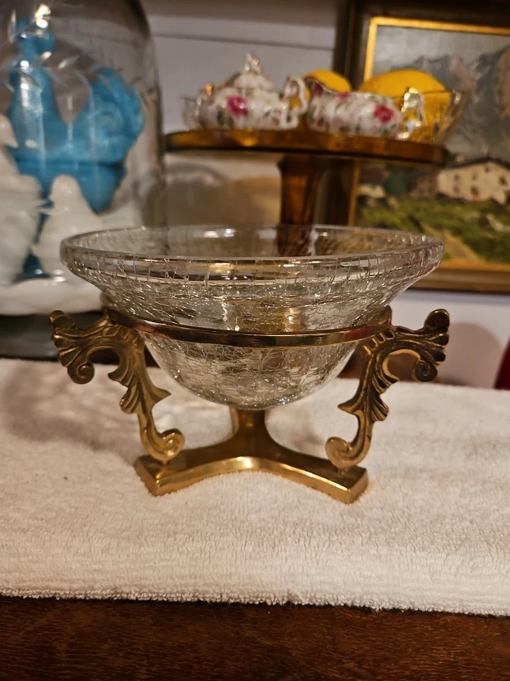 Cuenco Crackle de Colección con Soporte de Latón con Tazón Redondo de 6 1/4" de 3" de Profundidad Foto 3 de 4