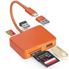SD Card Reader, 5 in 1 USB-C USB Adapter with SD/MicroSD/MS and Orange