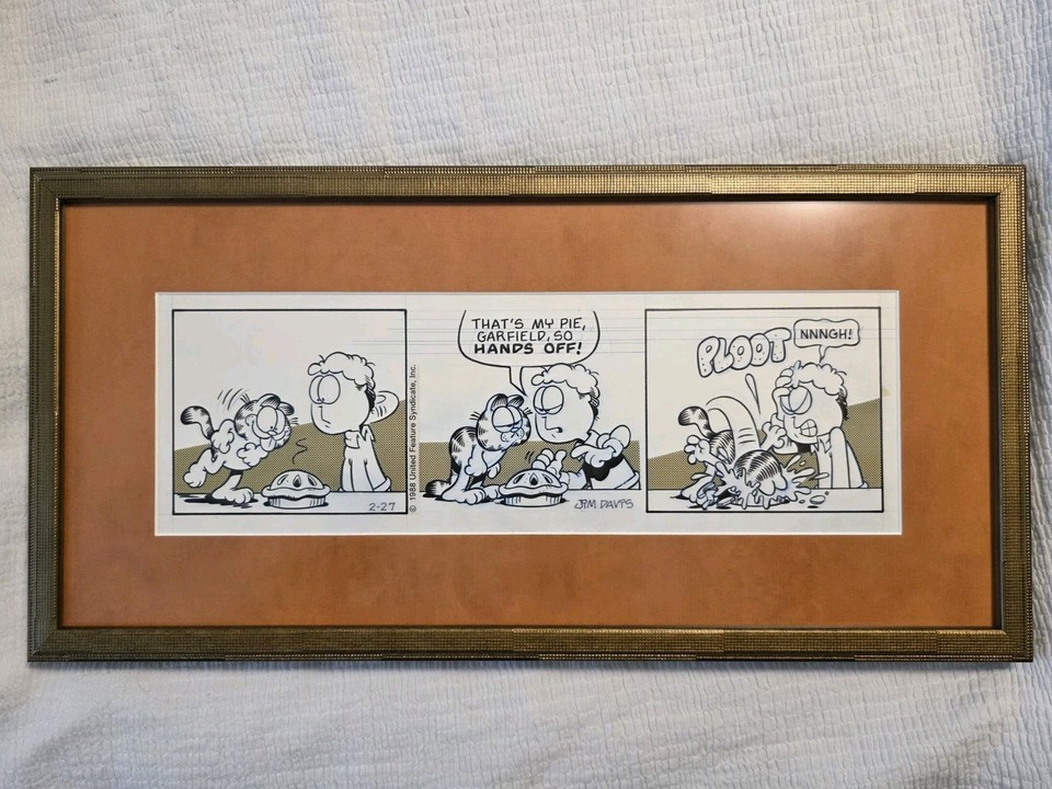 Garfield Original Comic Strip Art Hand Drawn dated 2/27/88 by Jim Davis Comic Art