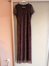 PRETTYLITTLETHING Burgundy Floral Mesh Sheer Short Sleeve Maxi Dress UK 14