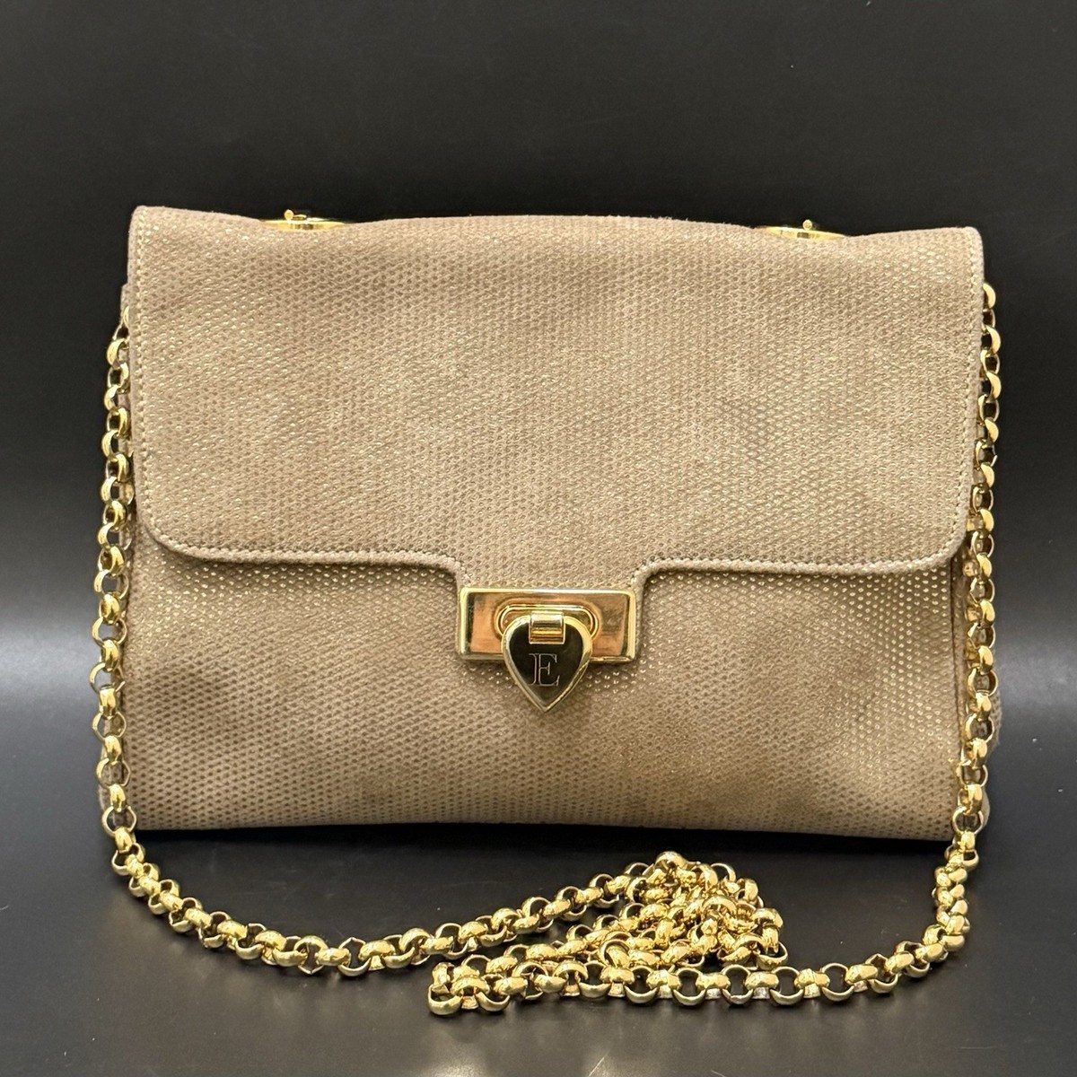 Vintage ESCADA Suede Tan Leather Gold Chain Strap Shoulder  display picture 3