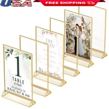 Gold Double-Sided Acrylic Frames 6-Pack Table Number Holders Events Displays New