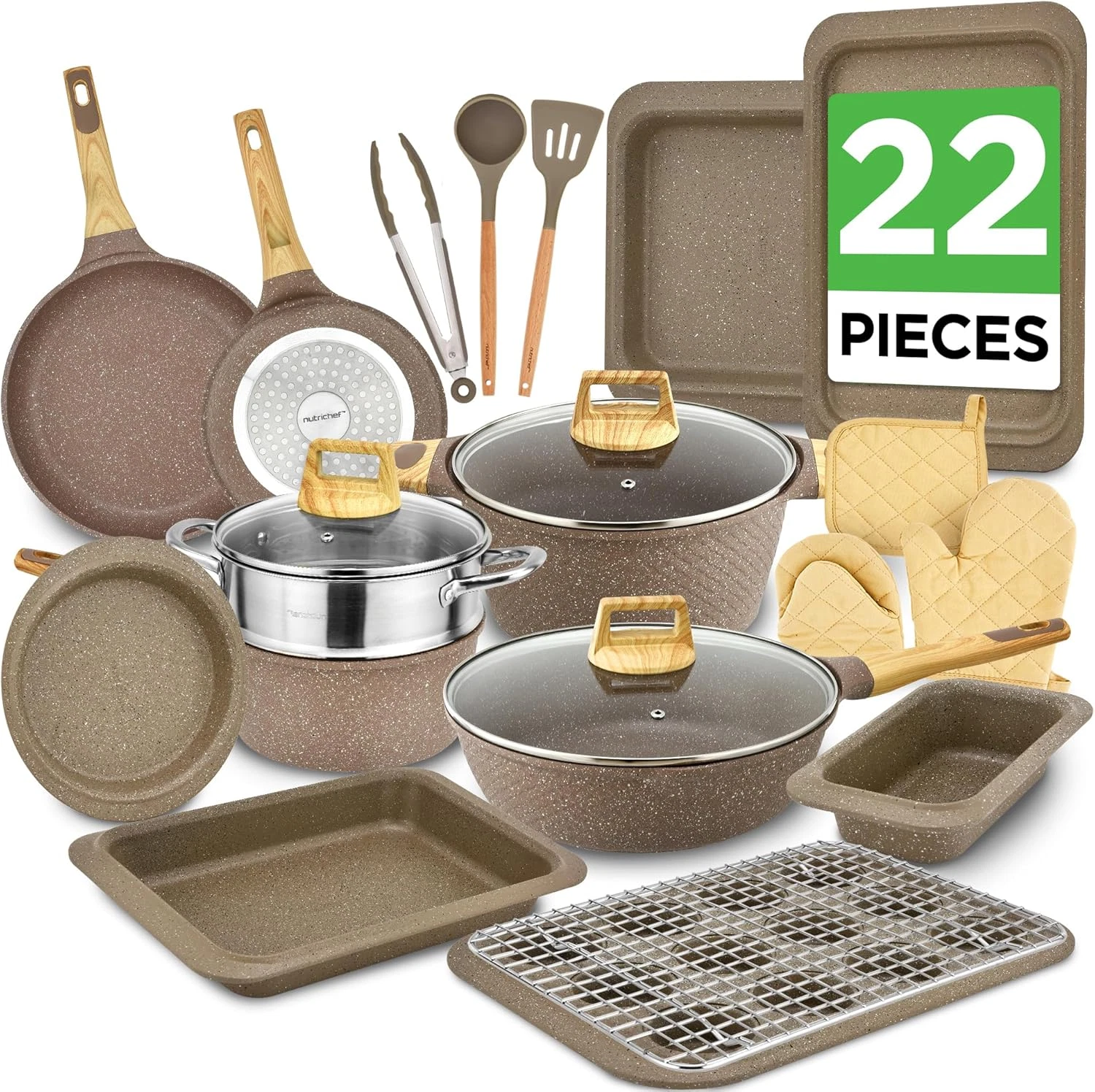22-Piece Non-Stick Marble Cookware & Bakeware Set for Home Chefs