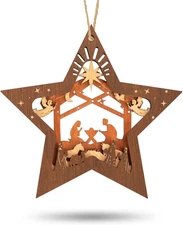 Nativity Scene Ornaments, Christmas Wooden Hanging Ornament Star Shaped Nativity
