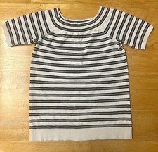 LOFT Women's 100 Cotton Black  White Striped Lightweight Sweater Top Size XS