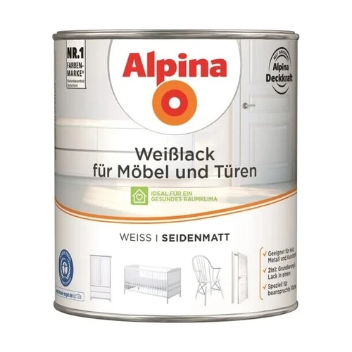 Alpina Heizkörper-, Hammerschlag-,Speziallack Weißlack für Möbel & Türen SM 2L