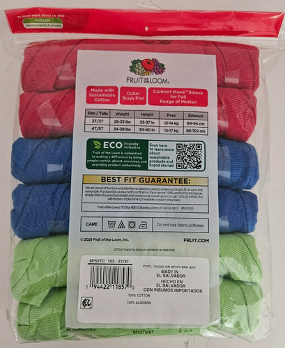 New Fruit of the Loom Toddler Boy's Crewneck T-Shirt Assorted (6 Pack) 2T-3T - Picture 2 of 2