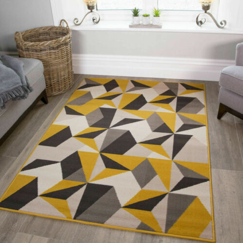 Ochre Yellow Mustard Grey Living Room Rug Kaleidoscope Geometric Area Rugs Cheap - Picture 2 of 64