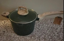 Natural Elements Woodstone Saucepan Stockpot Nonstick With Lid  8 Inch 4 Qt New