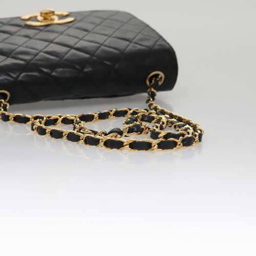 CHANEL Matelasse Kette Schultertasche Lammfell schwarz gold CC Auth PP076 - Bild 7 von 24