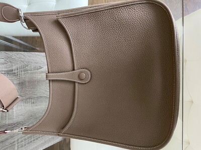 Hermes Mini Evelyne TPM 16 Etoupe Clemence Gold hardware  Hermes Evelyn etoupe color in pm size display picture 1