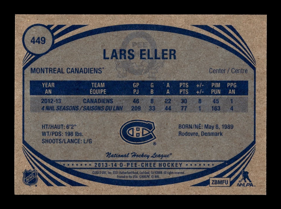 PWE READ stock photo . 2013-14 opc o-pee-chee retro #449 lars eller - Image 2 of 2