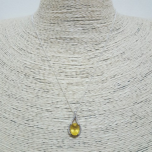 925 Sterling Silver Necklace, Genuine Lemon Quartz Pendant, 18" Chain, Teardrop - Picture 2 of 7