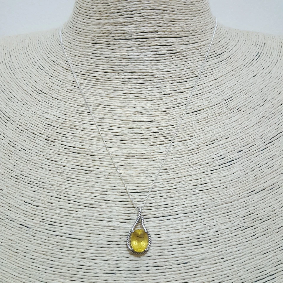 Collar de plata de ley 925, colgante de cuarzo limón genuino, cadena de 18", lágrima  Foto 2 de 4